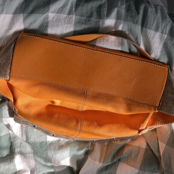 Vintage Nuovedive Made in Italy Leather Shoulder Bag Orange Slouchy Y2K Glitter - Picture 10 of 14